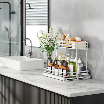 2 Pack, Metal Pull Out Cabinet Organizer, Kitchen Bathroom Organizer And Storage Rack With Sliding Drawers, Storage Rack, Storage And Organization For Home, Laundry Room, RV, Pantry, Spices