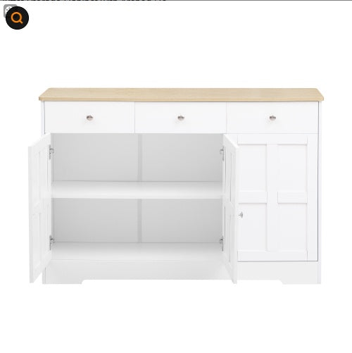 Fancy Design Kitchen Buffet Storage Cabinet With Arched Design - White Sideboard With Door, Drawer-Versatile Pantry Organization