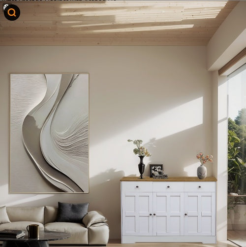 Fancy Design Kitchen Buffet Storage Cabinet With Arched Design - White Sideboard With Door, Drawer-Versatile Pantry Organization