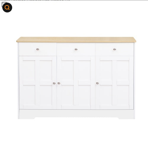 Fancy Design Kitchen Buffet Storage Cabinet With Arched Design - White Sideboard With Door, Drawer-Versatile Pantry Organization