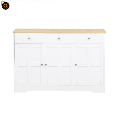 Fancy Design Kitchen Buffet Storage Cabinet With Arched Design - White Sideboard With Door, Drawer-Versatile Pantry Organization