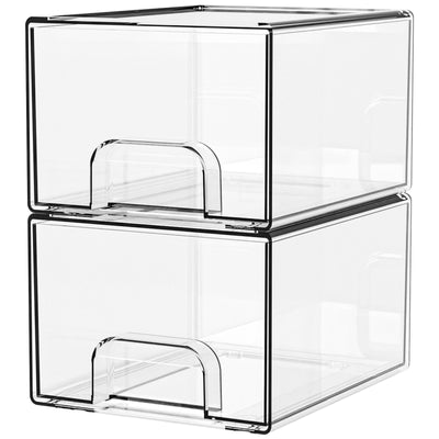 1 2 4 Pack Clear Stackable Storage Drawers, 11.2cm, 4.4in  Tall Acrylic Bathroom Makeup Organizer,Plastic Storage Bins For Vanity, Undersink, Kitchen Cabinets, Pantry, Home Organization