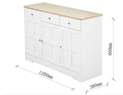Fancy Design Kitchen Buffet Storage Cabinet With Arched Design - White Sideboard With Door, Drawer-Versatile Pantry Organization