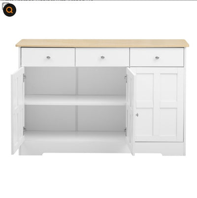Fancy Design Kitchen Buffet Storage Cabinet With Arched Design - White Sideboard With Door, Drawer-Versatile Pantry Organization